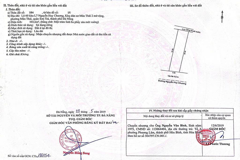 Bán đất đường nguyễn huy chương, giá 22 tỷ, 104 m2, pháp lý đầy đủ, cách biển du lịch đúng 80m