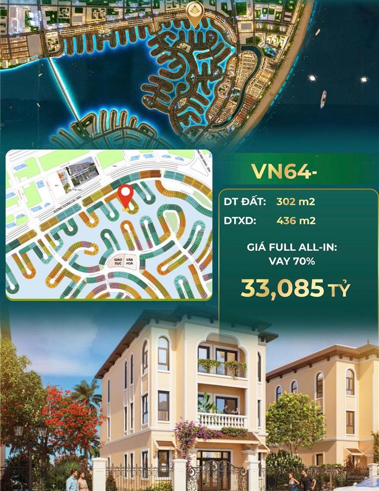 Đơn lập rẻ nhất 302m2 giá 33 tỷ vay htls 70% giá gồm vat+ pbt vinhomes cần giờ