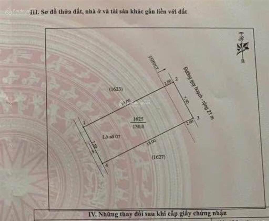 Đất quy hoạch hưng đông, xây dựng tự do rộng 7.5m, đường quy hoạch 21m hướng đông bắc