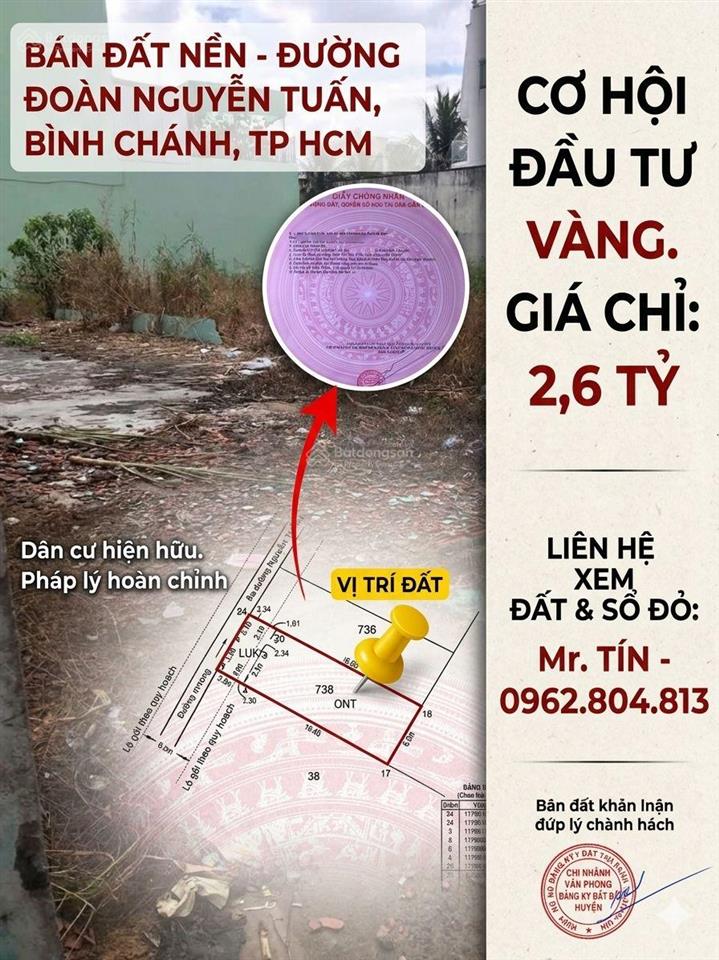 Huyện bình chánh, tp.hcm. bán nền đoàn nguyễn tuấn 2,6 tỷ
