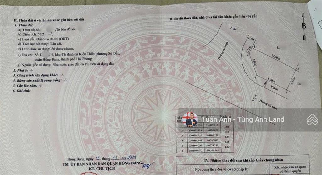 Cần bán gấp lô góc 58,2m2 tđc kiến thiết xi măng hồng bàng