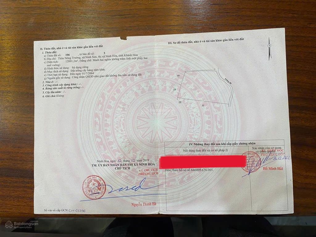 12.001 m2 đất vườn thôn nông trường, xã tây ninh hòa (ninh sim), khánh hòa