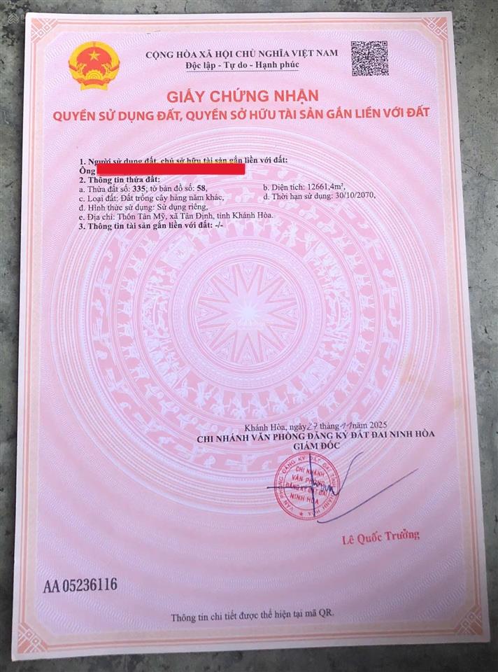 Bán đất thôn tân mỹ, xã tân định gần ngay đường dt8 dt 12.661m2