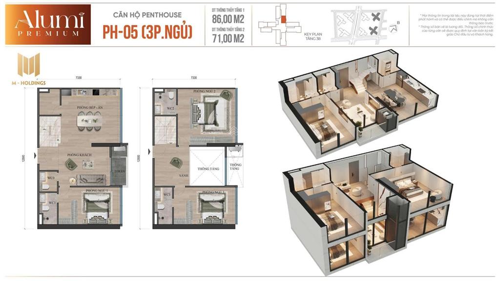 Penthouse 2 tầng alumi 3 ngủ, đẳng cấp chỉ hơn 7 tỷ, view trọn hà nội và sông hồng, 0946 455 ***