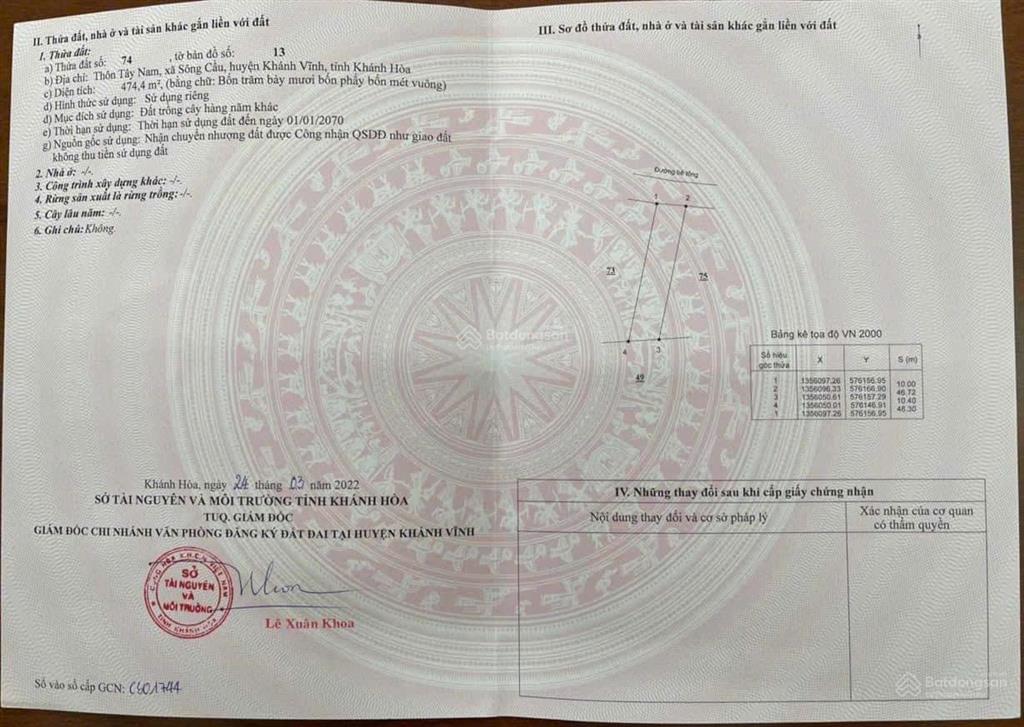 Bán đất xã sông cầu, thôn tây nam khánh vĩnh khánh hoà