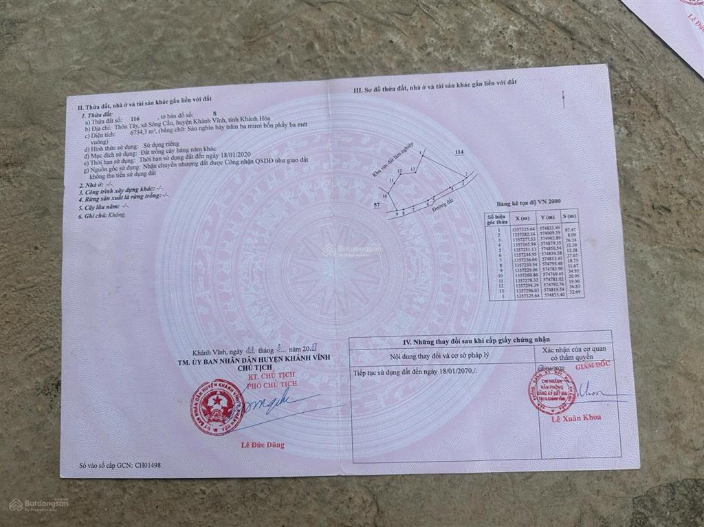 Bán đất tại thôn tây, xã sông cầu, khánh vĩnh