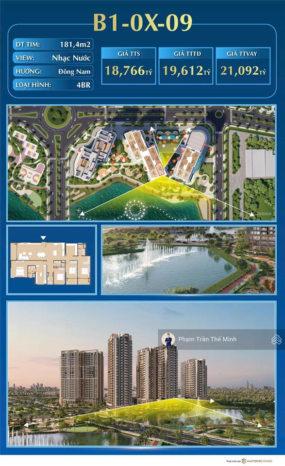 Suất căn 4pn/3wc 181,4m2 tại masteri cosmo central (ct3) giá bán 18,767 tỷ đã vat