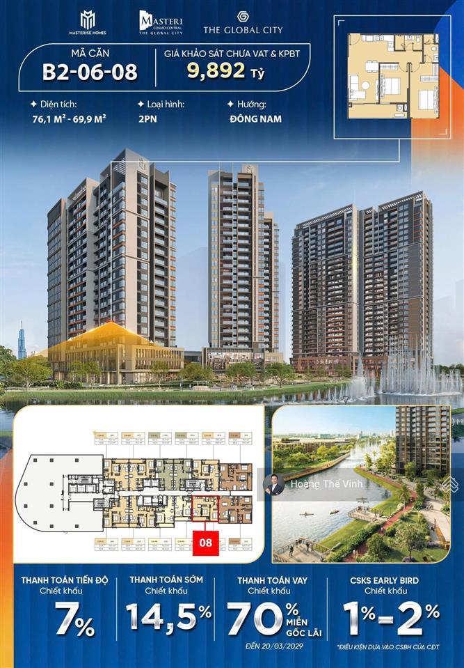 2 phòng ngủ "lộc phát" 76.1m2 view nhạc nước chiết khấu 14,5% cho 5 kh đầu tư 0932 778 ***