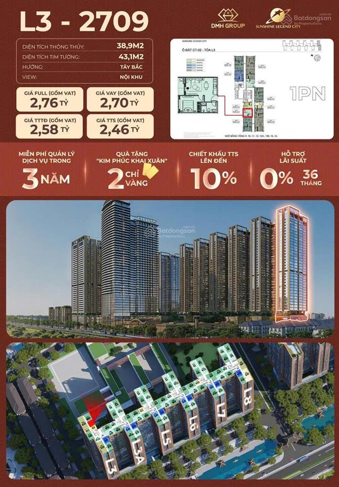 Căn hộ chung cư sunshine legend city 2pn giá nhỉnh 3 tỷ, vay htls 0%36 tháng, giá tốt nhất khu vực