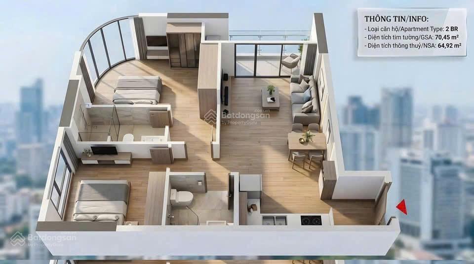 Bán cc tại fours tower, 3 tỷ vnd thanh toán sớm, 60m2, 2pn, 2wc, giá tốt, chính chủ