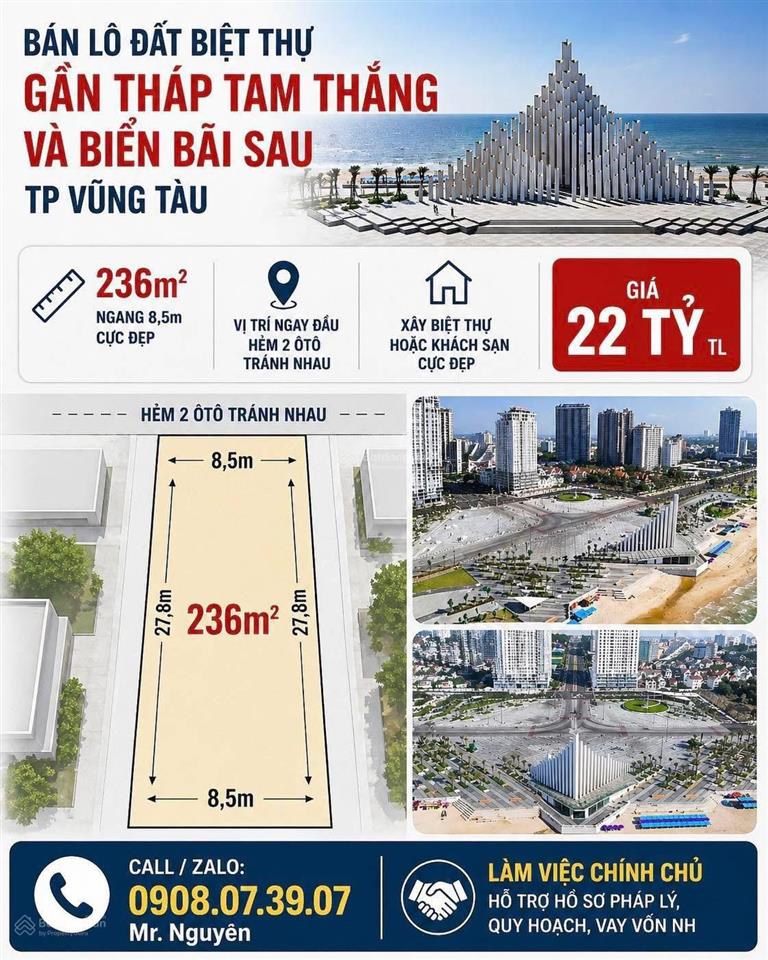 Bán lô đất biệt thự gần tháp tam thắng và biển bãi sau tp vũng tàu 236m2 ngang 8,5m cực đẹp
