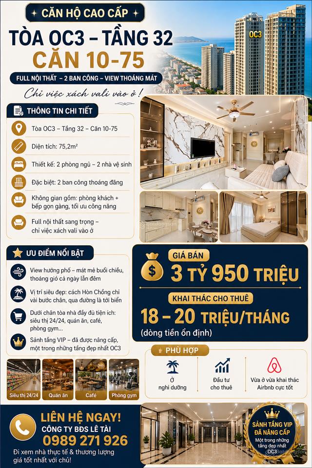 Mua 1 lần sinh lời dài hạn! căn hộ oc3 chỉ 3,95 tỷ khai thác ngay tại mtvt