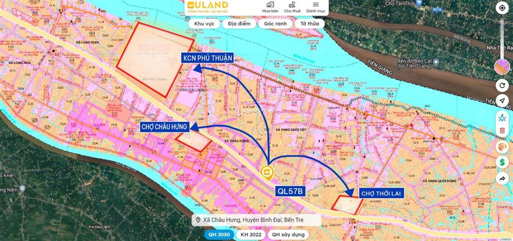 Bán đất chính chủ 17m mặt tiền ql57b, hậu giáp kênh bếntre gần kcn phú thuận