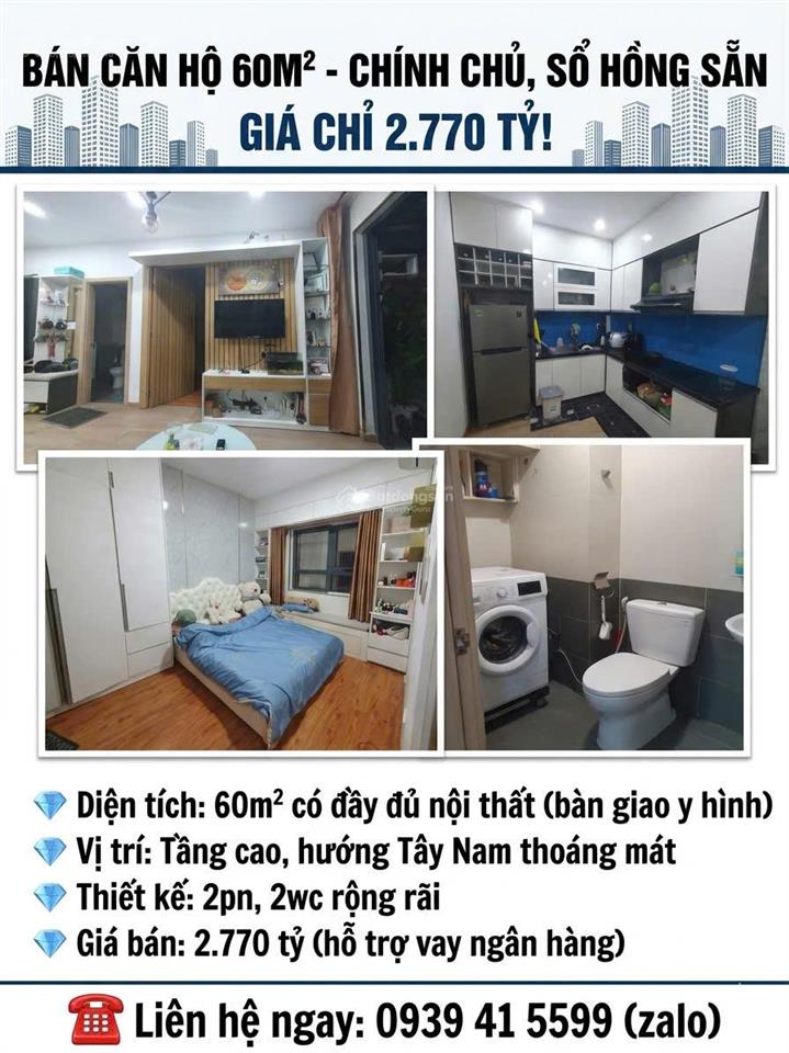 Căn hộ 60m2 2pn 2wc tầng cao view landmard 81, tặng nội thất cơ bản, có sổ, hỗ trợ vay, hơn 2.7 tỷ