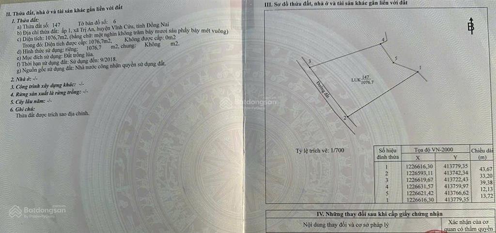 Bán hơn 1000m2 đất phường trị an, thành phố đồng nai mặt tiền 33m