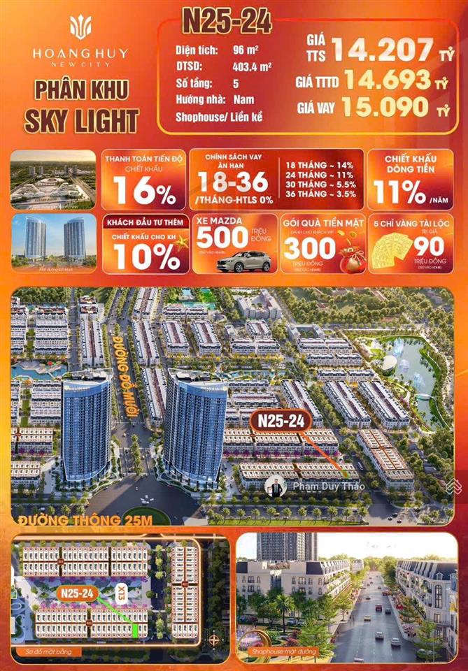 Shophouse sky light ngay dưới tòa căn hộ 33 tầng hoàng huy new city