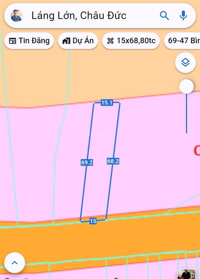 Đẹp giá hời mặt đường mỹ xuân ngãi giao, 15x68m có 80m2 thổ cư
