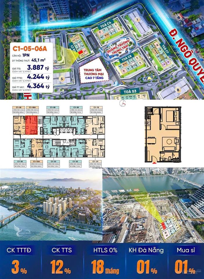 Còn hiếm có 1 căn 1pn view sông hàn tại capital square, giá chỉ 3,8 tỷ