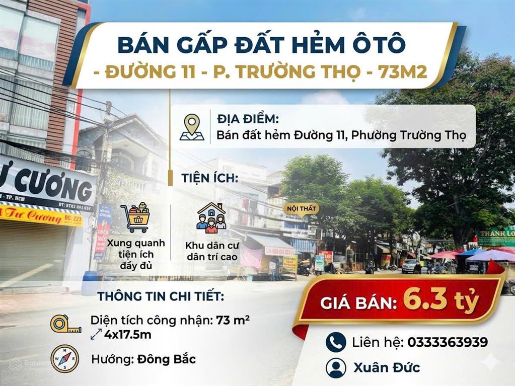 Chính chủ cần bán đất xây nhà đẹp xe hơi tới đất ngay tại đường số 11 p. trường thọ