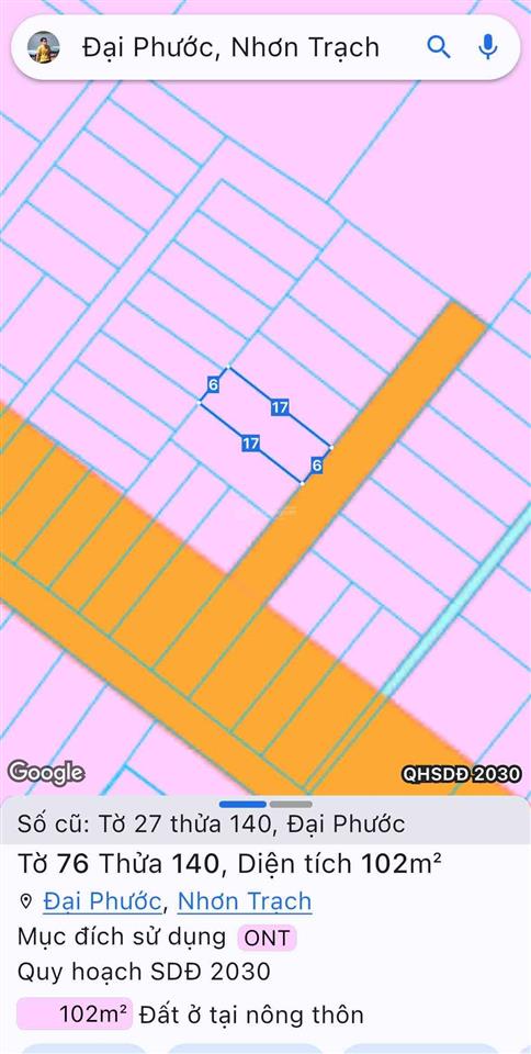 102m2 đất thổ cư 100% đường xe hơi cách chợ đại phước 600m