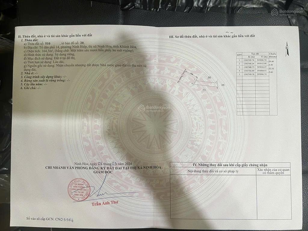 Ngộp bank tôi cần bán đất chính chủ 164,3m² mặt tiền 2/4 nhựa. tại phường ninh hoà