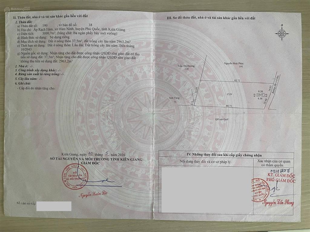 Bán đất chính chủ tại ấp rạch hàm, phú quốc, 6 triệu/m2 có thương lượng, dt 3000 m2