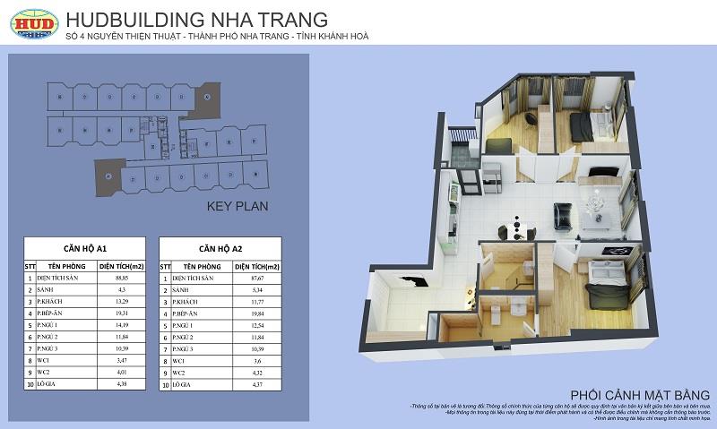 Căn hộ 3 phòng ngủ, căn góc tầng cao, view thoáng. sở hữu lâu dài. toà hud building nha trang