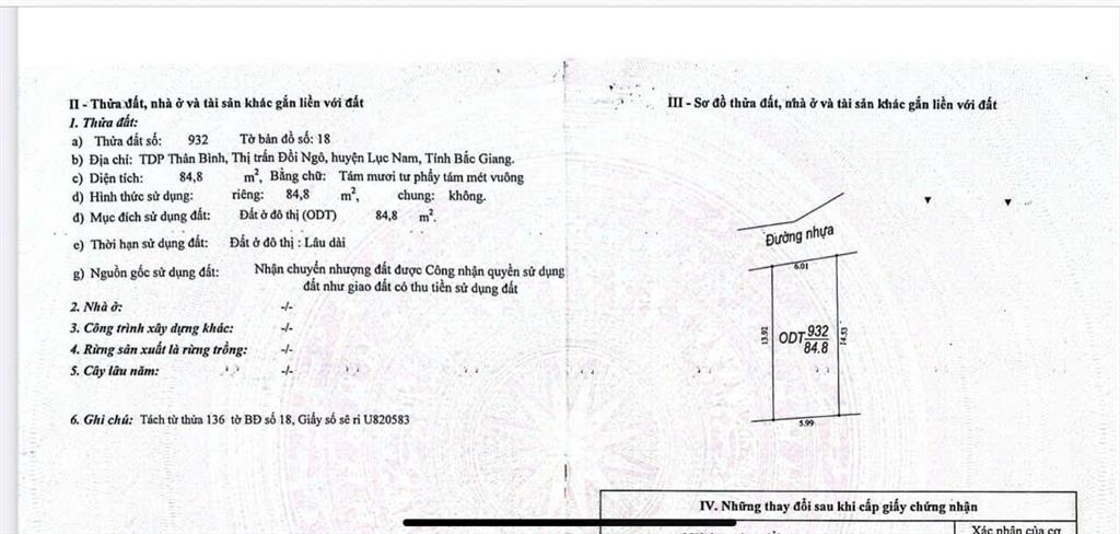 Giá chỉ 1,58 tỷ dt 84,8m2 mt 6m lô đất trung tâm thị trấn đồi ngô! ( có thương lượng!)