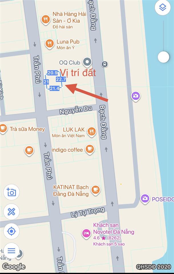 Chính chủ bán đất mặt tiền rộng 21m đường trần phú cạnh ks novotel đất phù hợp xây khách sạn