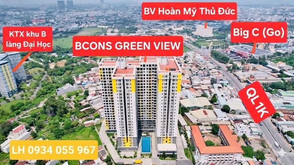 Bán gấp căn hộ 2pn/2wc 51,33m² tại bcons green view, 2,05 tỷ 0934 055 ***