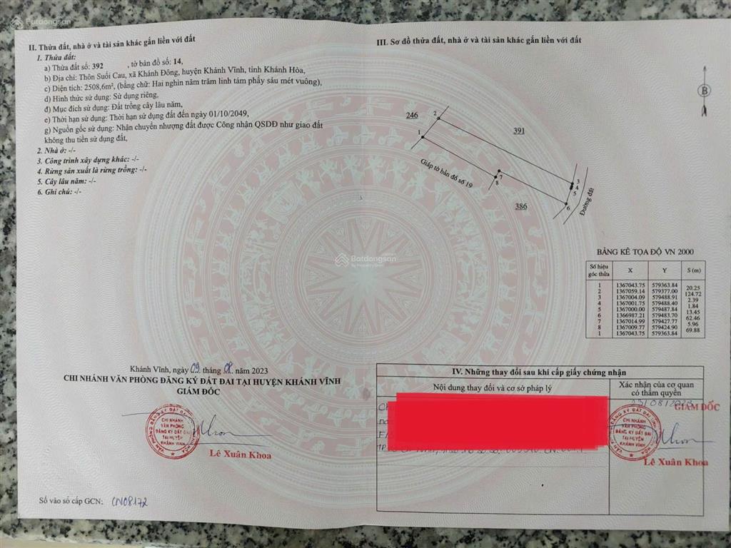 Bán đất tại thôn suối cau, xã khánh đông, huyện khánh vĩnh
