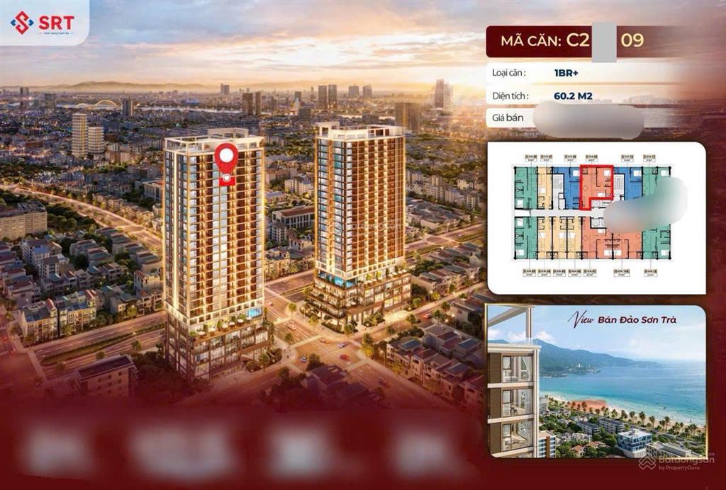 Full nội thất cơ bản căn 1pn + tầng cao view biển, sơn trà diện tích 60m2 giá 4,5 tỷ
