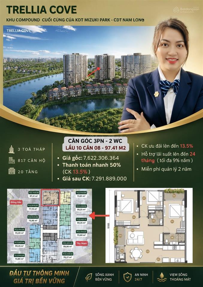 Trellia căn 3pn view sông booking ck ngay từ 68200triệu