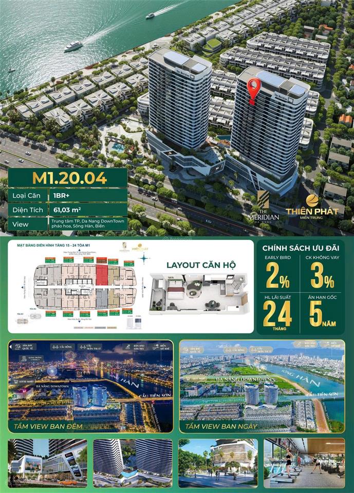 Bán căn hộ m12004 the meridian 61m2, view pháo hoa, view sông, view biển, view downtown