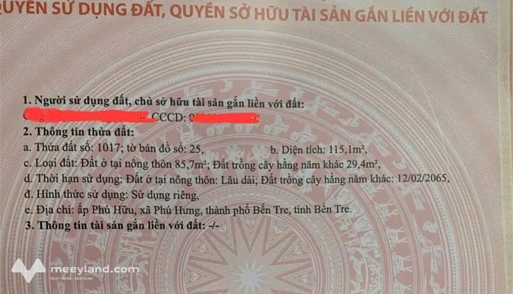 Góc phố Phú Khương, Bến Tre - Đất thổ cư hẻm xe hơi, an cư lạc nghiệp