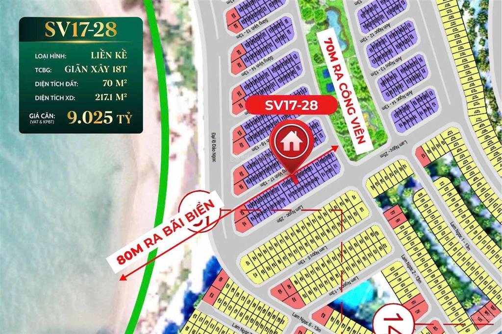 Liền kề sóng vịnh 70m2 chỉ 80m ra biển giá hơn 8 tỷ thanh toán giãn, dòng tiền 8%. 0946 455 ***