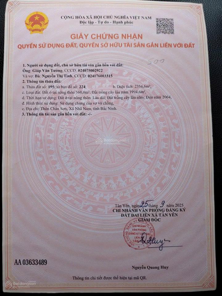 Lô đất đẹp quá, bán 2354,6m2 tân yên, bắc ninh (mới). 0393 293 ***