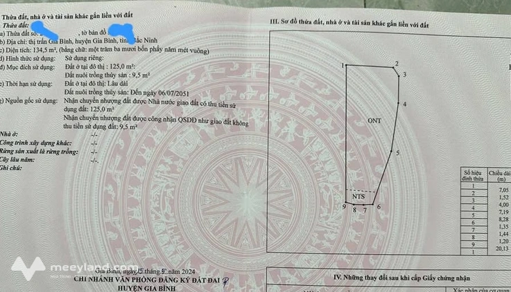 Cần bán gấp lô đất góc 2 mặt tiền diện tích 134m2 tại Đông Bình, Gia Bình