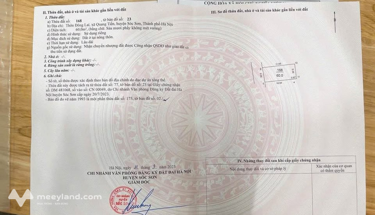 Bán đất 60m2 tại Đông Lai, Quang Tiến, Sóc Sơn, mặt tiền 5.06m, nở hậu, gần trục kinh doanh, giá 2 tỷ