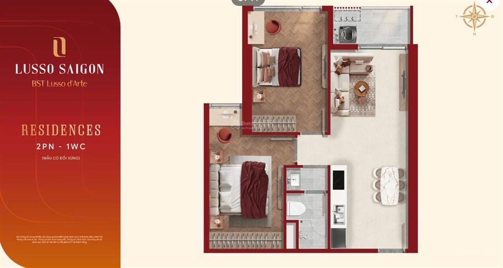 Lusso d'arte phân khu mới mở 2pn 1wc 63,1m2 giá thật, giá tốt và ưu đãi đợt đầu. 0938 656 ***