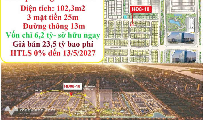 Siêu phẩm góc 3 mặt tiền 102m² giữa trung tâm Vinhomes Đan Phượng, giá chỉ 6.2 tỷ