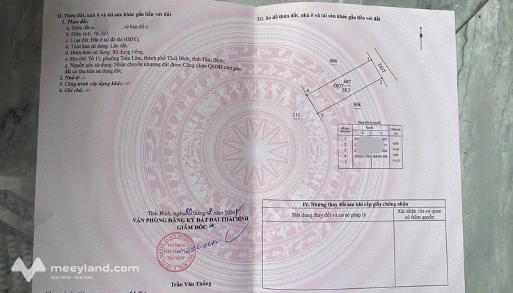 Bán đất thổ cư 58,3m2, mặt tiền 4m tại phường Trần Lãm, Thái Bình