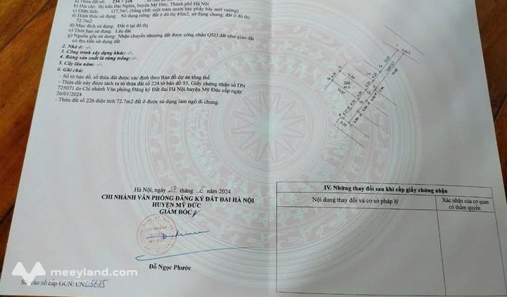 Bán thửa đất vuông vắn, có mặt tiền và hậu 4,25m, diện tích 45m2
