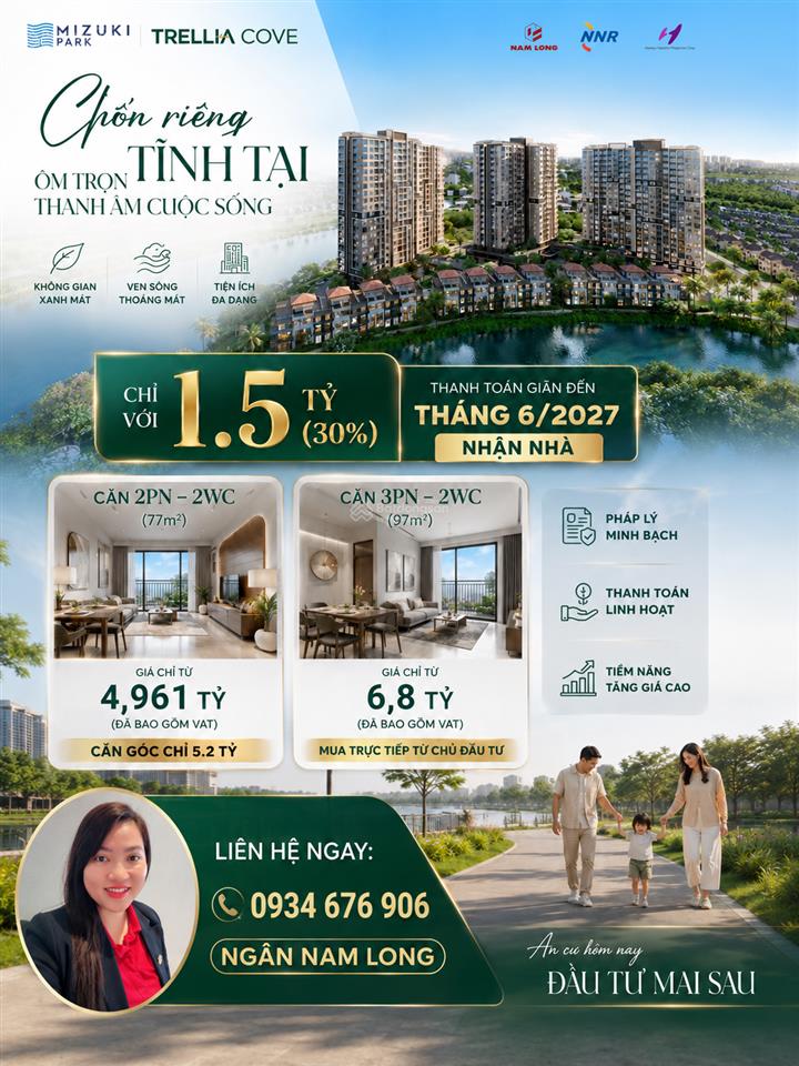 Mizuki park căn hộ compound trellia cao cấp, giỏ hàng căn đẹp trực tiếp nam long ck cao t9 t10/2026