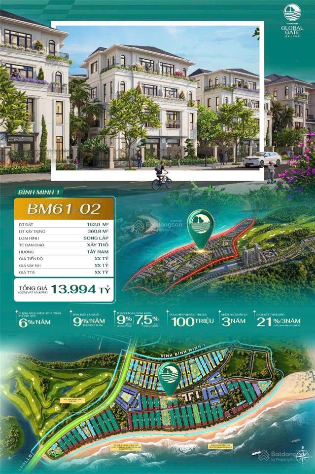 Biệt thự song lập sát biển giá siêu đầu tư 78.58tr/m² vinhomes hạ long xanh