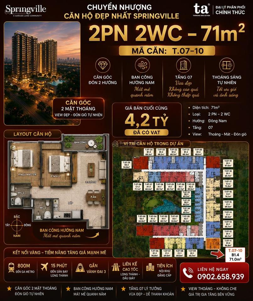 Căn 2pn 2wc persa place view đông nam giá gốc đẹp nhất springville 4,2 tỷ đã có vat