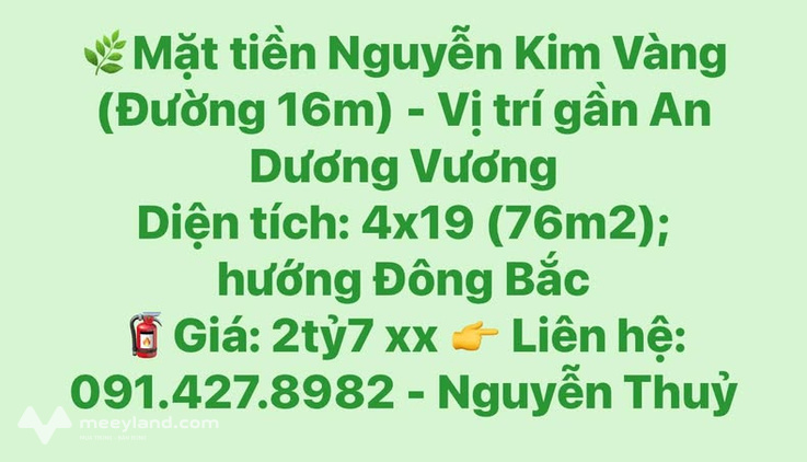 Mặt tiền Nguyễn Kim Vàng 76m2 hướng Đông Bắc, giá 2.7 tỷ