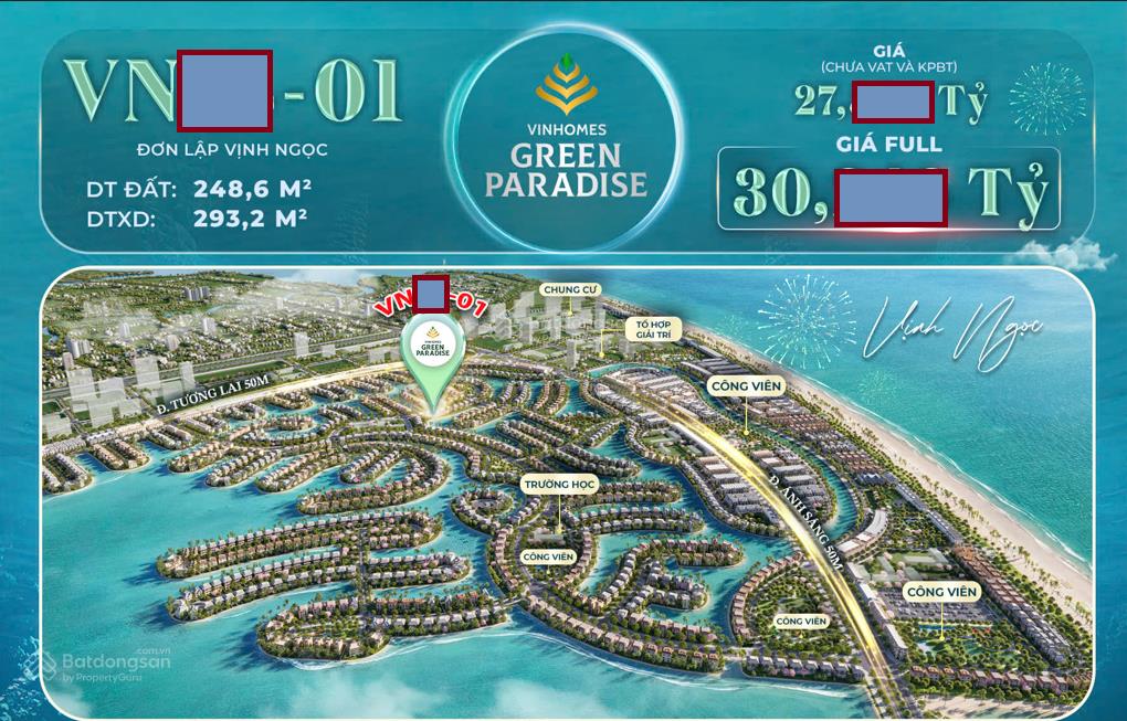 Biệt thự đơn lập vinhomes paradise cẩn giờ 27.5 tỷ chưa vat tương đương giá căn song lập 0931 798 ***