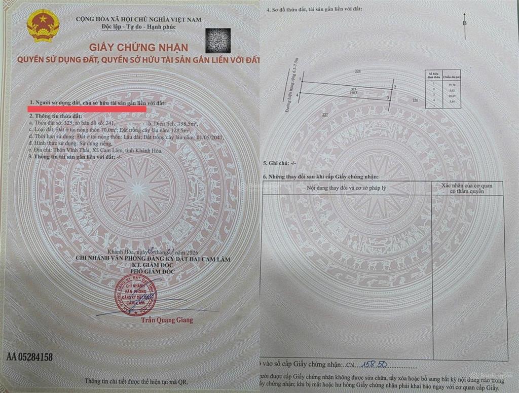 Chủ cần bán nhanh lô đất thổ cư thuộc xã cam lâm, đất an toàn đường 8m. 0935 763 ***