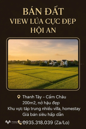 Đất vàng Hội An, view đồng lúa xanh mướt, giá hời chỉ nhỉnh 6 tỷ